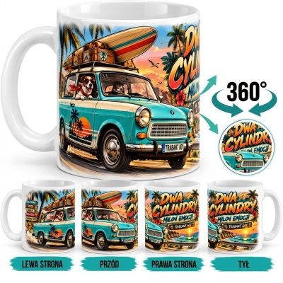 Kubek Biały Trabant 2 Cylindry, Auta PRL
