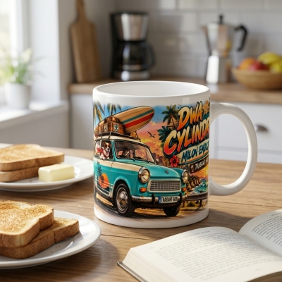 Kubek Biały Trabant 2 Cylindry, Auta PRL