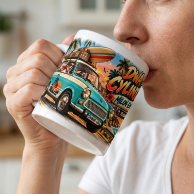 Kubek Biały Trabant 2 Cylindry, Auta PRL