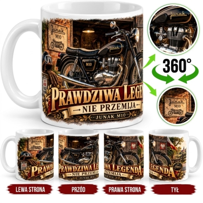 Kubek Biały ceramiczny Junak M10 Prawdziwa Legenda PRL 330 ml