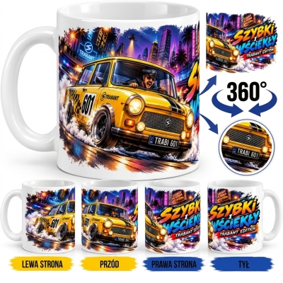 Kubek Biały Szybki Trabant, Auta PRL