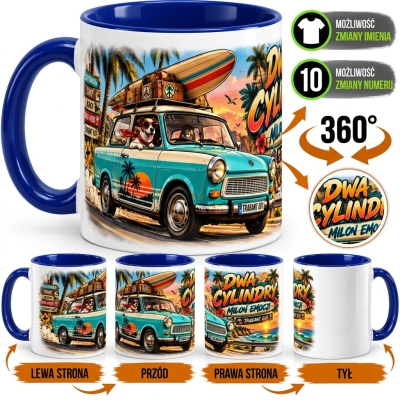 Kubek Biało-Niebieski Trabant 2 Cylindry, Auta PRL