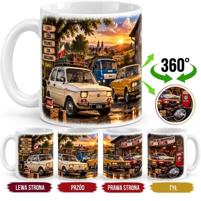 Kubek Biały 330 ml Polska Motoryzacja PRL 126p 125p Żuk